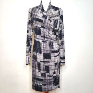 Norma Kamali Kulture Black White Jacquard Faux Wrap Dress Sz XL